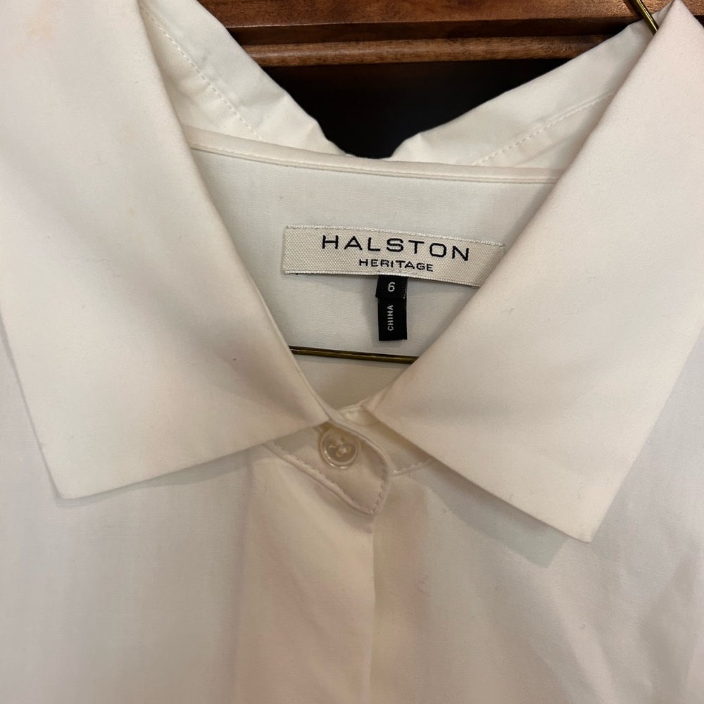 Halston Heritage White Longline Button-Down Shirt - Picture 2 of 6